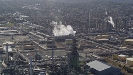 5K aerial stock footage of flying by the Shell Oil Refinery, Martinez, California Aerial Stock Footage | AXSF08_050