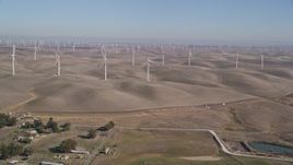 5K aerial stock footage of approaching windmills at Shiloh Wind Power Plant, Montezuma Hills, California Aerial Stock Footage | AXSF08_064