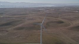 5K aerial stock footage approach and flyby a windmill at Shiloh Wind Power Plant, Montezuma Hills, California Aerial Stock Footage | AXSF08_068