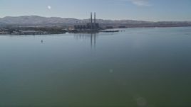 5K aerial stock footage of approaching a waterfront power plant, Pittsburg, California Aerial Stock Footage | AXSF08_082