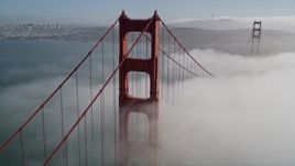 5K aerial stock footage of flying above fog around Golden Gate Bridge, and reveal Downtown San Francisco, California Aerial Stock Footage | AXSF09_027