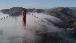 5K aerial stock footage of a view of the fog-shrouded Golden Gate Bridge and Marin Hills, San Francisco, California Aerial Stock Footage | AXSF09_030