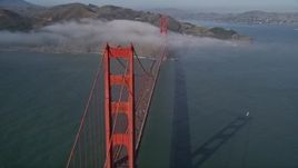 5K aerial stock footage of the Golden Gate Bridge with light fog, San Francisco, California Aerial Stock Footage | AXSF09_035