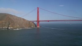 5K aerial stock footage of flying by Marin side of iconic Golden Gate Bridge in San Francisco, California Aerial Stock Footage | AXSF09_042
