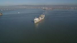 5K aerial stock footage of tracking a cargo ship sailing the San Francisco Bay, San Francisco, California Aerial Stock Footage | AXSF09_057