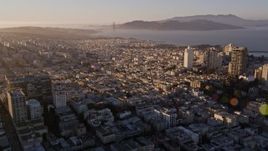 5K aerial stock footage fly over Russian Hill, approach Marina District in San Francisco, California, sunset Aerial Stock Footage | AXSF10_003