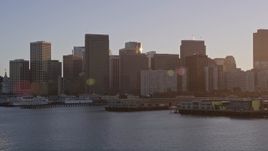 5K aerial stock footage fly low past the skyline of Downtown San Francisco, California, sunset Aerial Stock Footage | AXSF10_012