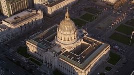 5K aerial stock footage orbiting San Francisco City Hall, Civic Center, San Francisco, California, sunset Aerial Stock Footage | AXSF10_018