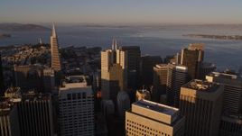 5K aerial stock footage fly over 345 California Center, Downtown San Francisco, California, sunset Aerial Stock Footage | AXSF10_024