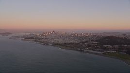 5K aerial stock footage approach Downtown San Francisco from Golden Gate Bridge, California, sunset Aerial Stock Footage | AXSF10_053