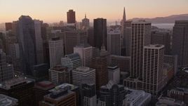5K aerial stock footage flying by skyscrapers, Downtown San Francisco, California, sunset Aerial Stock Footage | AXSF10_061
