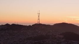 5K aerial stock footage a view of Sutro Tower, San Francisco, California, twilight Aerial Stock Footage | AXSF10_072