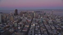 5K aerial stock footage Financial District seen from the west side of the city, Downtown San Francisco, California, twilight Aerial Stock Footage | AXSF10_074