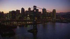 5K aerial stock footage of the city's skyline and Bay Bridge, Downtown San Francisco, California, twilight Aerial Stock Footage | AXSF10_102
