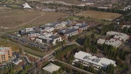 5K aerial stock footage of orbiting Googleplex office buildings in Mountain View, California Aerial Stock Footage | AXSF11_035