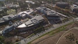 5K aerial stock footage of orbiting the Googleplex office complex, Mountain View, California Aerial Stock Footage | AXSF11_038