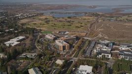 5K aerial stock footage of Googleplex office buildings, Shoreline Golf Links golf course, Mountain View, California Aerial Stock Footage | AXSF11_041