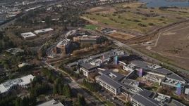 5K aerial stock footage flyby and approach Googleplex office buildings, Mountain View, California Aerial Stock Footage | AXSF11_042