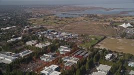 5K aerial stock footage of flying by Googleplex and Shoreline Golf Links in Mountain View, California Aerial Stock Footage | AXSF11_043