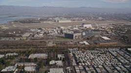 5K aerial stock footage of flying by Moffett Field and NASA Ames Research Center, Mountain View, California Aerial Stock Footage | AXSF11_048