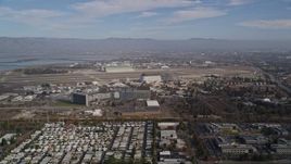 5K aerial stock footage flyby Moffett Field and the NASA Ames Research Center, Mountain View, California Aerial Stock Footage | AXSF11_049