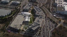 5K aerial stock footage of orbiting Yahoo! Campus office buildings, Sunnyvale, California Aerial Stock Footage | AXSF11_054