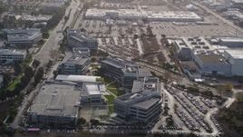 5K aerial stock footage of tilting from wetlands, reveal Yahoo! Campus office buildings, Sunnyvale, California Aerial Stock Footage | AXSF11_059