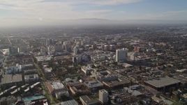 5K aerial stock footage flyby San Jose State University, Downtown San Jose in the background, California Aerial Stock Footage | AXSF12_006