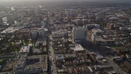 5K aerial stock footage of following East San Fernando Street, approaching city hall, Downtown San Jose, California Aerial Stock Footage | AXSF12_007