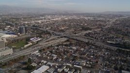 5K aerial stock footage flying by freeway interchange by Downtown San Jose, California Aerial Stock Footage | AXSF12_009