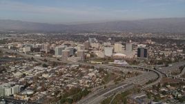 5K aerial stock footage of the city seen from Highway 87/Interstate 280 freeway interchange, Downtown San Jose, California Aerial Stock Footage | AXSF12_010
