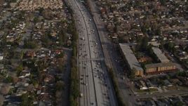 5K aerial stock footage reverse view of light traffic on Interstate 280, San Jose, California Aerial Stock Footage | AXSF12_021