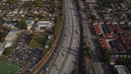 5K aerial stock footage of a reverse view of Interstate 280 freeway, San Jose, California Aerial Stock Footage | AXSF12_022
