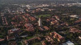 5K aerial stock footage of tilting to reveal Hoover Tower and Stanford University, Stanford, California Aerial Stock Footage | AXSF12_040