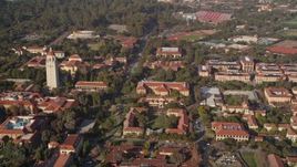 5K aerial stock footage of orbiting Stanford University, revealing Hoover Tower, Stanford, California Aerial Stock Footage | AXSF12_044