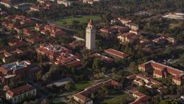 5K aerial stock footage of approaching Hoover Tower at Stanford University, Stanford, California Aerial Stock Footage | AXSF12_046