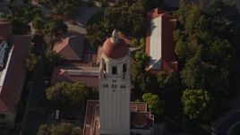 5K aerial stock footage of orbiting Hoover Tower at Stanford University, California Aerial Stock Footage | AXSF12_047