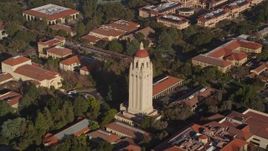 5K aerial stock footage of flying away from Hoover Tower at Stanford University, Stanford, California Aerial Stock Footage | AXSF12_048