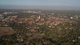 5K aerial stock footage of approaching Stanford University at Hoover Tower, Stanford, California Aerial Stock Footage | AXSF12_053