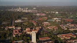 5K aerial stock footage tilt and fly over Stanford University, reveal Hoover Tower, stadiums and fields, Stanford, California Aerial Stock Footage | AXSF12_055