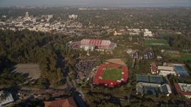 5K aerial stock footage of Cobb Track, Angel Field, Stanford Stadium at Stanford University, California Aerial Stock Footage | AXSF12_056