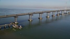 5K aerial stock footage of flying by Dumbarton Bridge spanning the San Francisco Bay, Menlo Park, California Aerial Stock Footage | AXSF12_064