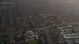 5K aerial stock footage of a reverse view of suburban homes, San Lorenzo, California Aerial Stock Footage | AXSF12_084