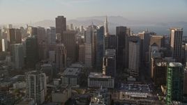 5K aerial stock footage of tilting from South of Market, revealing Downtown San Francisco skyscrapers, California Aerial Stock Footage | AXSF13_010