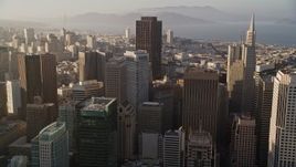5K aerial stock footage of approaching skyscrapers and tilting to a group of them in Downtown San Francisco, California Aerial Stock Footage | AXSF13_011