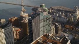 5K aerial stock footage of orbiting Millennium Tower skyscraper in Downtown San Francisco, California Aerial Stock Footage | AXSF13_012