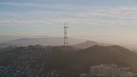 5K aerial stock footage of a view of iconic Sutro Tower, San Francisco, California Aerial Stock Footage | AXSF13_031