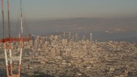 5K aerial stock footage of orbiting top of Sutro Tower, revealing Downtown San Francisco, California Aerial Stock Footage | AXSF13_034
