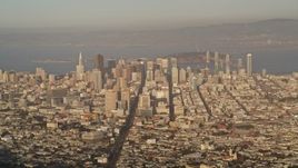 5K aerial stock footage of skyscrapers and Market Street, seen from Sutro Tower, Downtown San Francisco, California Aerial Stock Footage | AXSF13_035
