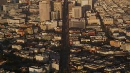 5K aerial stock footage of flying over Market Street, tilt to reveal skyscrapers in Downtown San Francisco, California Aerial Stock Footage | AXSF13_038